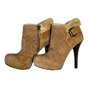 GUESS Suede Faux Fur Ankle High Heel Boot - Sz 8M